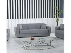 Sofá-cama Escobar, sofá-cama contêiner linear de 3 lugares, Sofá da sala em tecido acolchoado com abertura click-clack, 223x84xh80 cm, Cinza^Dmora Outlet
