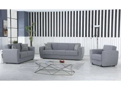Sofá-cama Escobar, sofá-cama contêiner linear de 3 lugares, Sofá da sala em tecido acolchoado com abertura click-clack, 223x84xh80 cm, Cinza^Dmora Outlet
