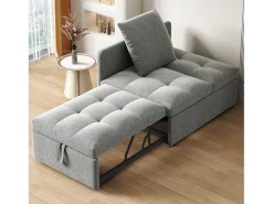 Sofá-cama estofado 177x68x65 cm - Sofá-cama multifuncional 3 em 1 - Linho - Encosto ajustável - Cinza claro^ModernLuxe New