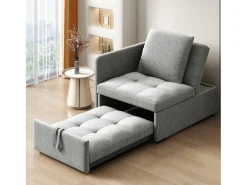 Sofá-cama estofado 177x68x65 cm - Sofá-cama multifuncional 3 em 1 - Linho - Encosto ajustável - Cinza claro^ModernLuxe New
