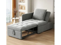 Sofá-cama estofado 177x68x65 cm - Sofá-cama multifuncional 3 em 1 - Linho - Encosto ajustável - Cinza claro^ModernLuxe New