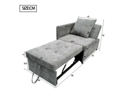 Sofá-cama estofado 177x68x65 cm - Sofá-cama multifuncional 3 em 1 - Linho - Encosto ajustável - Cinza claro^ModernLuxe New