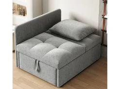 Sofá-cama estofado 177x68x65 cm - Sofá-cama multifuncional 3 em 1 - Linho - Encosto ajustável - Cinza claro^ModernLuxe New