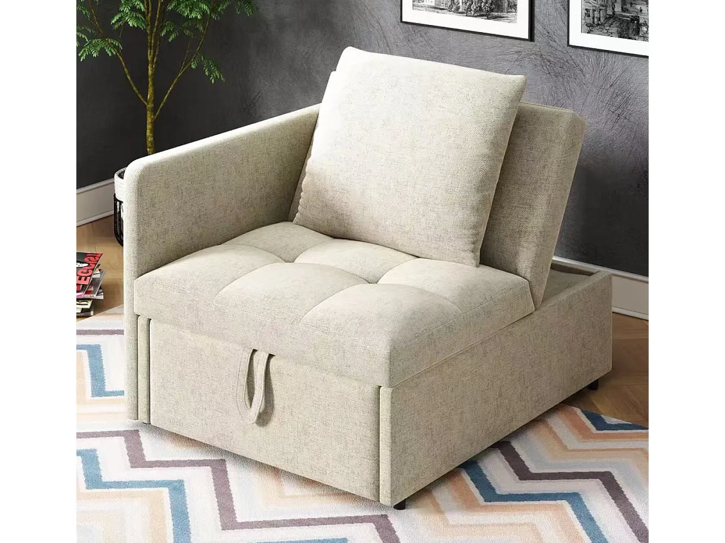 Sofá-cama estofado 177x68x65 cm - Sofá-cama multifuncional 3 em 1 - Linho - Encosto ajustável -^ModernLuxe Discount