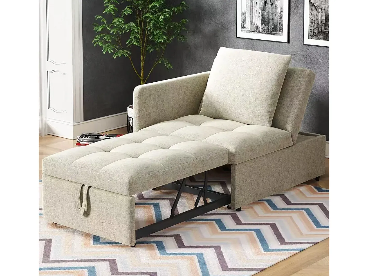 Sofá-cama estofado 177x68x65 cm - Sofá-cama multifuncional 3 em 1 - Linho - Encosto ajustável -^ModernLuxe Discount