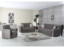 Sofá-cama Manuel, sofá-cama contêiner linear de 2 lugares, Sofá da sala em tecido acolchoado com abertura click-clack, 160x85h91 cm, Cinza*Dmora Clearance