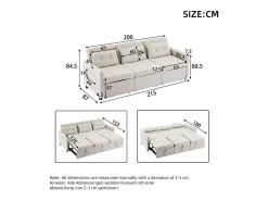 Sofá-cama moderno de 3 lugares com função de cama - 200 x 87 x 84,5 cm - Encosto reclinável a 180° - Tecido - Sofá