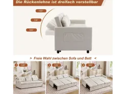 Sofá-cama moderno de 3 lugares com função de cama - 200 x 87 x 84,5 cm - Encosto reclinável a 180° - Tecido - Sofá