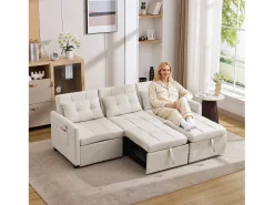 Sofá-cama moderno de 3 lugares com função de cama - 200 x 87 x 84,5 cm - Encosto reclinável a 180° - Tecido - Sofá