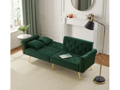 Sofá-cama moderno de 2 lugares – 173 x 75 x 70 cm – encosto ajustável em 3 níveis + pernas de metal dourado – veludo –*Merax Best