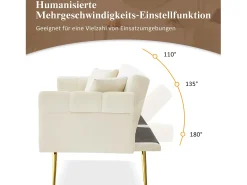 Sofá-cama moderno de 2 lugares – 173 x 75 x 70 cm – encosto ajustável em 3 níveis + pernas de metal dourado – veludo –^Merax New