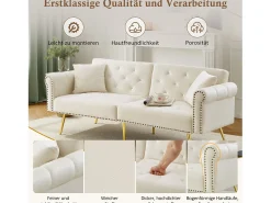 Sofá-cama moderno de 2 lugares – 173 x 75 x 70 cm – encosto ajustável em 3 níveis + pernas de metal dourado – veludo –^Merax New