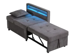 Clearance Sofá-cama multifuncional - encosto ajustável - braços com faixas luminosas LED - Porta USB/Type-C - Cinza Escuro Poltrona