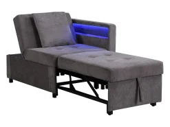 Clearance Sofá-cama multifuncional - encosto ajustável - braços com faixas luminosas LED - Porta USB/Type-C - Cinza Escuro Poltrona