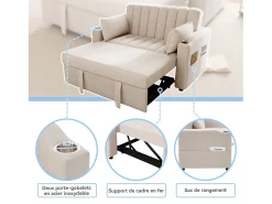 Clearance Sofá-cama retrátil - 100 x 160 cm - casal com encosto regulável + com porta + copa e almofadas - Sofá