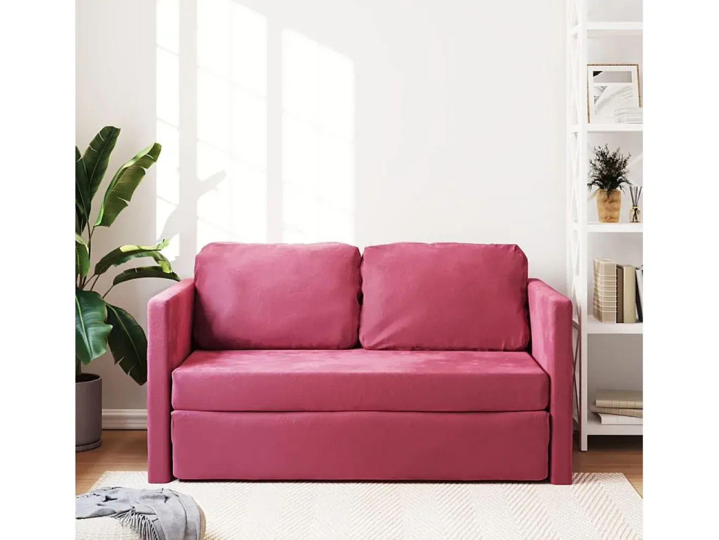 Sofá*Sofá-cama sem pés 122x204x55 cm veludo tinto PT783440 Vermelho