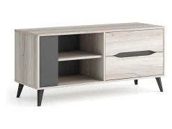Skraut Home Móvel De Tv*Stand TV 110 2 gavetas + 1 porta,modelo KAI, estrutura de cor carvalho, porta cor . Cinzento