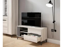 Skraut Home Móvel De Tv*Stand TV 110 2 gavetas + 1 porta,modelo KAI, estrutura de cor carvalho, porta cor . Cinzento