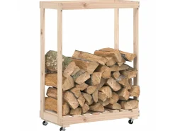 Suporte de lenha c/ rodas 76,5x40x108 cm pinho maciço PT577499^