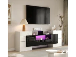 Suporte de TV - 200 x 35 x 60 cm - com LEDs + superfície de vidro - aglomerado -*Merax Hot