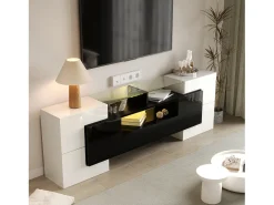 Suporte de TV - 200 x 35 x 60 cm - com LEDs + superfície de vidro - aglomerado -*Merax Hot