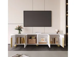 Suporte de TV - 180 x 40 x 44 cm - com 4 portas - pés esféricos - Aglomerado + MDF -^Merax Online