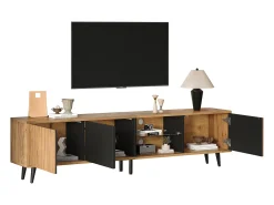 Suporte de TV - 175 x 31,5 x 45 cm - com 3 armários - adequado para TVs de 75 polegadas - aglomerado - natural^Merax New