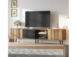 Suporte de TV - 175 x 31,5 x 45 cm - com 3 armários - adequado para TVs de 75 polegadas - aglomerado - natural^Merax New