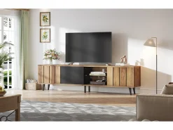 Suporte de TV - 175 x 31,5 x 45 cm - com 3 armários - adequado para TVs de 75 polegadas - aglomerado - natural^Merax New