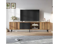 Suporte de TV - 175 x 31,5 x 45 cm - com 3 armários - adequado para TVs de 75 polegadas - aglomerado - natural^Merax New