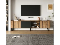 Suporte de TV - 175 x 31,5 x 45 cm - com 3 armários - adequado para TVs de 75 polegadas - aglomerado - natural^Merax New