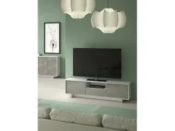 Suporte de TV Darrighin, Suporte para TV de ala de etar, Aparador baixo para ala de etar com 2 porta e 1 gaveta, 100% Made in Italy, 170x42h48 cm, e Concreto^Dmora New