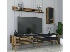 Suporte de TV Dbrunozz, Aparador de sala, Armário de TV baixo, Base de parede equipada, 180x45h35 cm, Antracite e Nogueira^Dmora Best