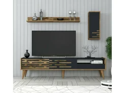 Suporte de TV Dbrunozz, Aparador de sala, Armário de TV baixo, Base de parede equipada, 180x45h35 cm, Antracite e Nogueira^Dmora Best