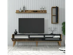 Suporte de TV Dbrunozz, Aparador de sala, Armário de TV baixo, Base de parede equipada, 180x45h35 cm, Antracite e Nogueira^Dmora Best