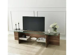 Suporte de TV Dlinett, CredenzA sala de estar, armário de TV baixo, base de parede equipada, 158x35h40 cm, nogueira*Dmora Online