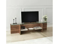 Suporte de TV Dlinett, CredenzA sala de estar, armário de TV baixo, base de parede equipada, 158x35h40 cm, nogueira*Dmora Online