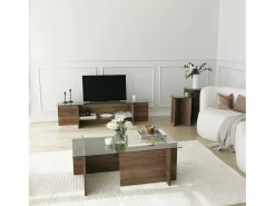 Suporte de TV Dlinett, CredenzA sala de estar, armário de TV baixo, base de parede equipada, 158x35h40 cm, nogueira*Dmora Online