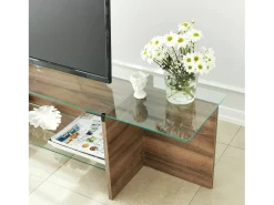 Suporte de TV Dlinett, CredenzA sala de estar, armário de TV baixo, base de parede equipada, 158x35h40 cm, nogueira*Dmora Online