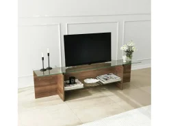 Suporte de TV Dlinett, CredenzA sala de estar, armário de TV baixo, base de parede equipada, 158x35h40 cm, nogueira*Dmora Online