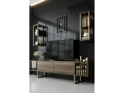 Suporte de TV Dliveran, Aparador de sala, Armário de TV baixo, Base de parede equipada, 180x30h48 cm, Nogueira e Preto^Dmora Sale
