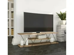 Suporte de TV Dmustaph, CRedenza de sala de estar, armário baixo para TV, base de parede equipada, 120x30h33 cm, preto e nogueira*Dmora Best