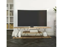 Suporte de TV Dmustaph, CRedenza de sala de estar, armário baixo para TV, base de parede equipada, 120x30h33 cm, preto e nogueira*Dmora Best
