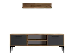 Suporte de TV Dpiston, Aparador de sala, Armário baixo peR TV, Base de parede equipada, 140x30h48 cm, Noz e Antracite Móvel De Tv