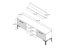 Suporte de TV Dpiston, Aparador de sala, Armário baixo peR TV, Base de parede equipada, 140x30h48 cm, Noz e Antracite Móvel De Tv