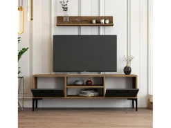 Suporte de TV Dpiston, Aparador de sala, Armário baixo peR TV, Base de parede equipada, 140x30h48 cm, Noz e Antracite Móvel De Tv