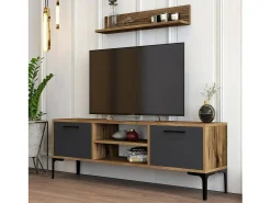 Suporte de TV Dpiston, Aparador de sala, Armário baixo peR TV, Base de parede equipada, 140x30h48 cm, Noz e Antracite Móvel De Tv