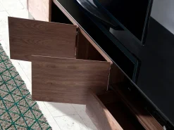 Angel Cerda Móvel De Tv*Suporte de TV em nogueira, aço cromado e tampo de vidro preto 3047 Castanho