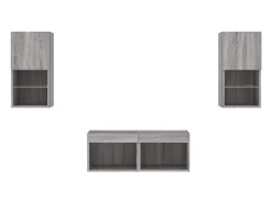 Suporte de TV multimídia prateleira de TV buffet de TV sala de jantar sala de estar quarto montagem na parede 4 peças com luzes LED cinza sonoma 02_0028226 Móvel De Tv
