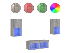 Suporte de TV multimídia prateleira de TV buffet de TV sala de jantar sala de estar quarto montagem na parede 4 peças com luzes LED cinza sonoma 02_0028226 Móvel De Tv
